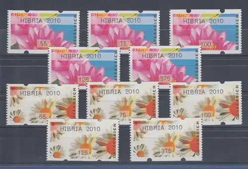 Österreich ATM Blumen Mi.-Nr. 16 und 17 HIBRIA 2010, Satz 5 Werte **