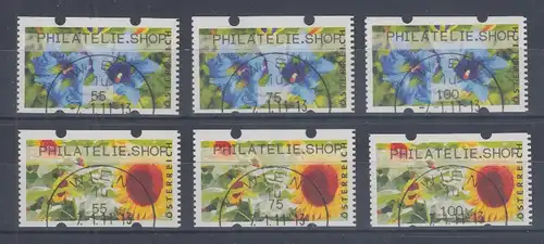 Österreich ATM Blumen Mi.-Nr. 20 und 21 PHILATELIE.SHOP, je Satz 55-75-100 O