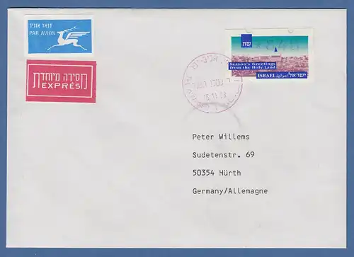 Israel ATM Weihnachten 1993 Mi.-Nr. 6 hoher Wert 8,80 auf Express-FDC nach D