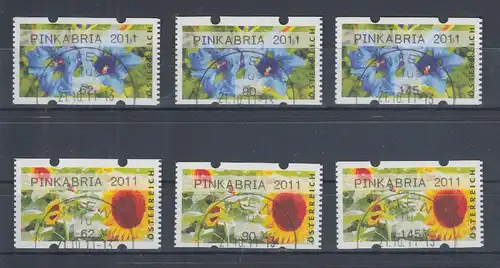 Österreich ATM Blumen Mi.-Nr. 20 und 21 PINKABRIA 2011, je Satz 62-90-145 O