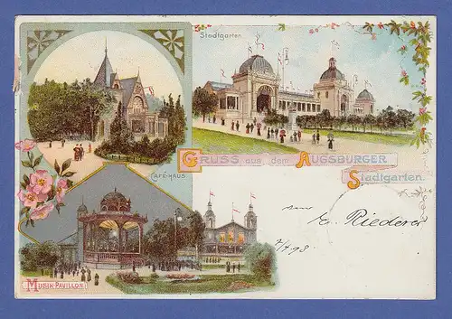 AK Gruss aus Augsburg Stadtgarten Kafeehaus Musik-Pavillon gelaufen 1898