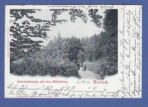 AK Berneck, Colonnadenweg mit dem Schloßberg, gelaufen 1903