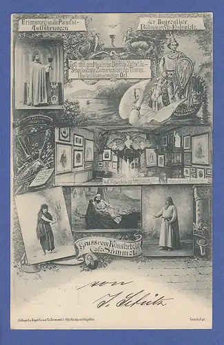 AK Gruss vom Künstlerheim Cafe Sammet, Bayreuth, Parsifal-Aufführungen, um 1900