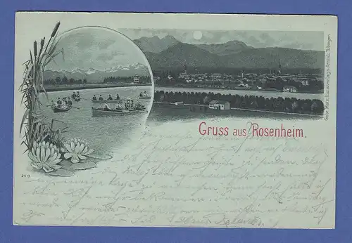 AK Gruss aus Rosenheim a. Inn, Ansicht bei Mondschein, gelaufen 1899 