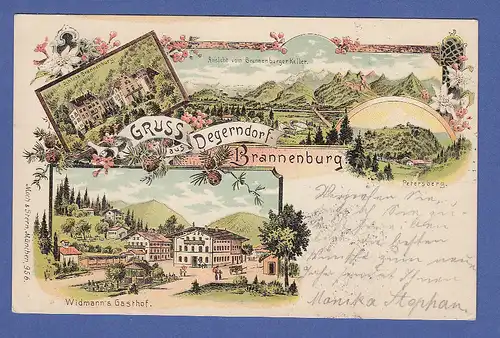 AK Gruss aus Degerndorf, Schloss Brannenburg, Petersberg, gelaufen 1898 