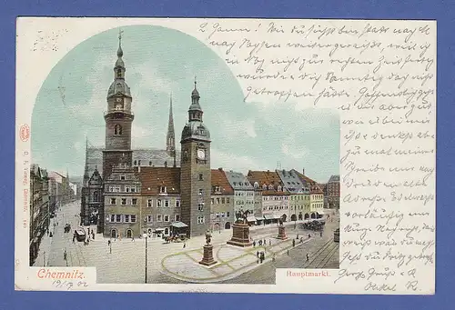 AK Chemnitz Hauptmarkt gelaufen 1902