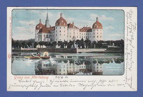 AK Gruss aus Moritzburg, schön mit Spiegelung,  gelaufen 1901