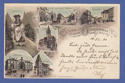 AK Gruss aus Hagenau im Elsass verschiedene Ansichten gelaufen 1901