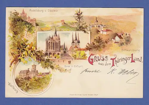 AK Gruss aus dem Thüringer Land verschiedene Ansichten, gelaufen 1898