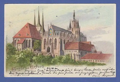 AK Gruss aus Erfurt Dom mit Severikirche,  gelaufen 1901