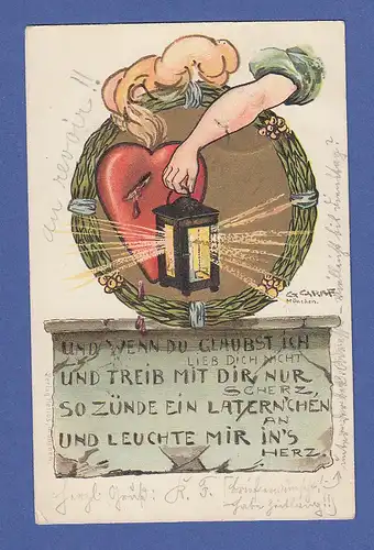 AK Künstlerpostkarte G. Graf Laterne mit Herz gelaufen 1899