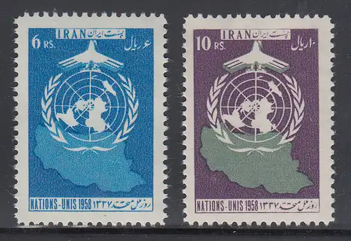 Persien / Iran 1958 Tag der Vereinten Nationen UNO , Mi.-Nr. 1028-29 ** 