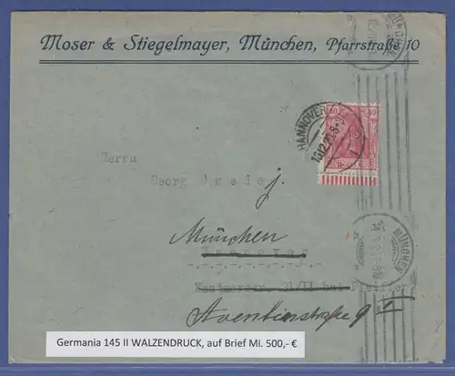 Dt. Reich Germania Mi.-Nr. 145 WALZE-Unterrandstück als portoger. EF  Selten !