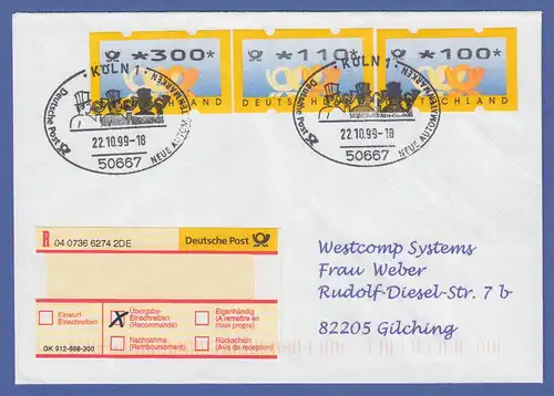 Deutschland ATM Mi.-Nr. 3.2  Werte 300 - 110 - 100 auf FDC mit So.-O Köln 