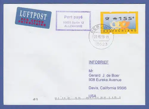 Deutschland ATM Mi.-Nr. 3.2  Wert 155 auf Infobrief-FDC nach USA mit O Berlin