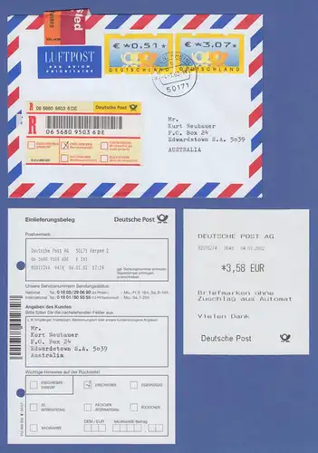 Deutschland ATM Mi.-Nr. 4 R-Brief aus Kerpen mit Werten €0,51 und €3,07 
