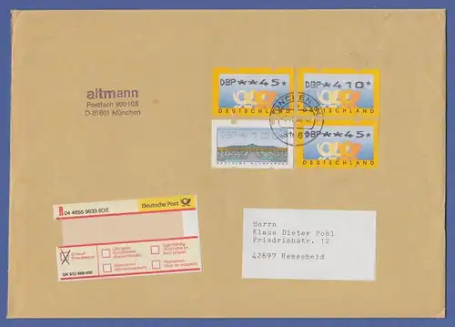 Deutschland ATM Mi.-Nr. 3.1 Werte 45 , 45  und 410 auf R-Brief 