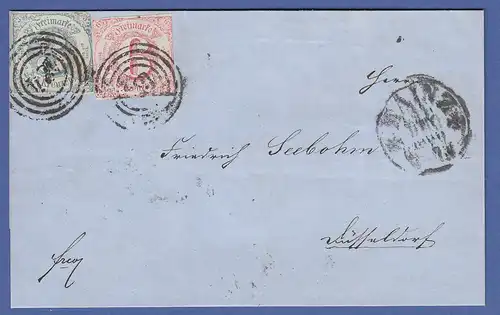 Thurn und Taxis Mi.-Nr. 21 und 22 auf Brief 1860 gel. ab Mainz 