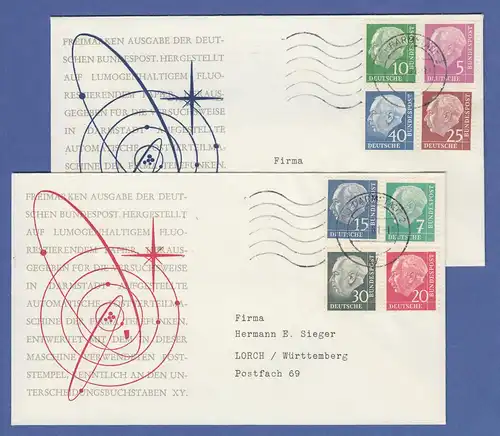 Bundesrepublik 1961 Heuss-lumogen kpl. Satz 8 Werte gest. auf 2 Briefen