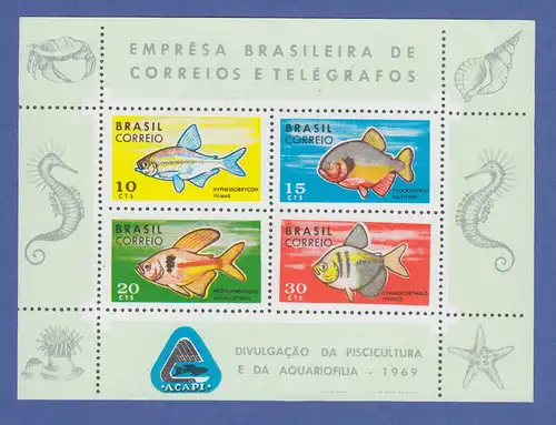 Brasilien 1969 Block 24 ** Fische  /  Brasil RHM Bloco B-26