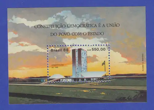 Brasilien 1988 Block 75 ** Brasilia Neue Verfassung  /  Brasil RHM Bloco B-77