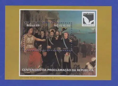 Brasilien 1989 Block 81 ** 100 Jahre Republik Gemälde  /  Brasil RHM Bloco B-83