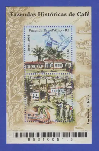 Brasilien 2003 Block 122 ** hist. Kaffeepflanzungen  / Brasil RHM Bloco B-130