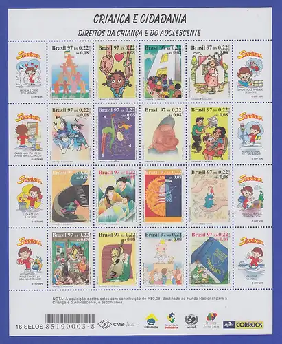 Brasilien 1997 Rechte des Kindes Mi-Nr 2778-93 Bogen / Brasil RHM C-2051-2066
