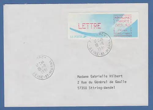 Frankreich ATM Komet C001.77468, Torcy LETTRE 2,50 auf FDC Tarif 11b 19.8.1991