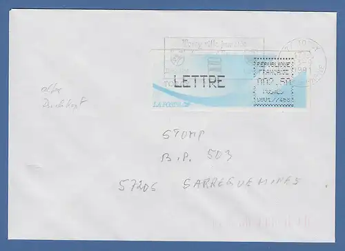 Frankreich ATM Komet C001.77468, Torcy LETTRE 2,50 schwarz auf Brief 13.9.1991