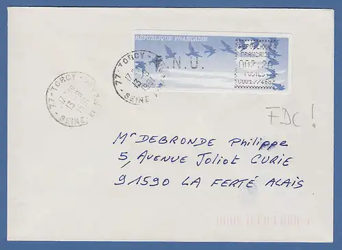 Frankreich ATM Vogelzug C001.77468, Torcy PNU 2,20 schwarz auf FDC 13.9.1991