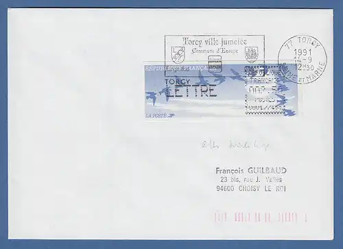 Frankreich ATM Vogelzug C001.77468, Torcy LETTRE 2,50 schwarz a. Brief 14.9.1991