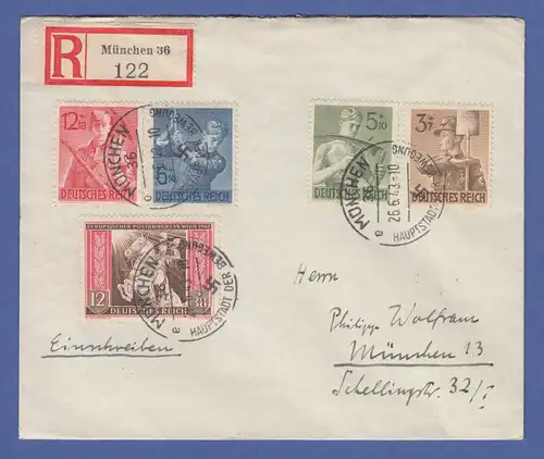 Dt. Reich Arbeitsdienst Mi.-Nr. 850-53 auf portoger. R-FDC München 26.6.43