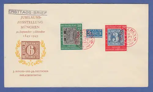 Bundesrepublik 1949  Mi.-Nr. 113 und 114 auf FDC mit rotem O München 30.9.49