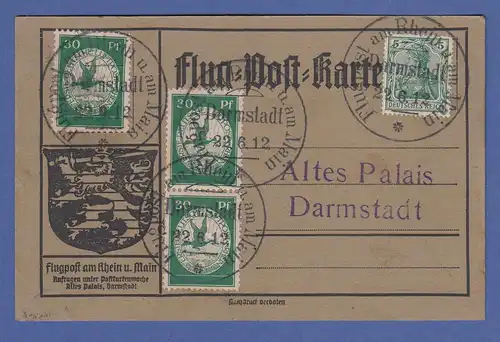 Dt. Reich Flugpost am Rhein und Main 3x30Pfg auf Karte Darmstadt 22.6.12