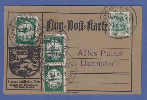 Dt. Reich Flugpost am Rhein und Main 3x30Pfg auf Karte Darmstadt 23.6.12