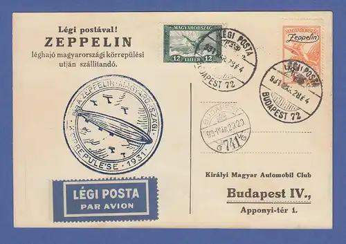 Zeppelin LZ 127 Ungarnfahrt 1931 Karte mit Ungarn Frankatur Mi.-Nr. 430 und 478