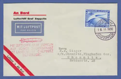 Dt. Reich Zeppelin LZ 127 Sachsenfahrt Brief nach Chemnitz mit EF Mi.-Nr. 438