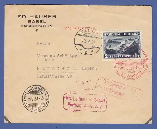 Dt. Reich Zeppelin LZ 127 Liechtenstein Mi.-Nr. 115 auf Brief Lausanne-Fahrt 