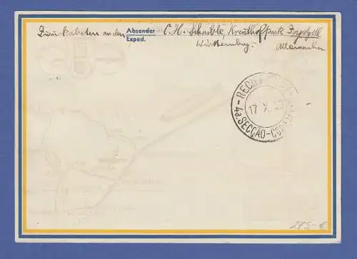 Zeppelin LZ 127 Chicagofahrt 1933 Mi.-Nr. 496 auf Postkarte nach Brasilien