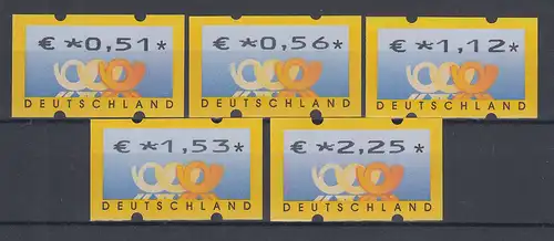 Deutschland ATM 3 Posthörner, €-Währung Sielaff Mi-Nr. 4.1 Satz 0,51-2,25 ** 