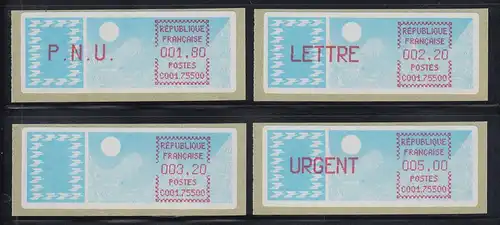 Frankreich ATM C001.75500, Papier Taube, lilarot, spitze Ecken, Satz 6.Tarif