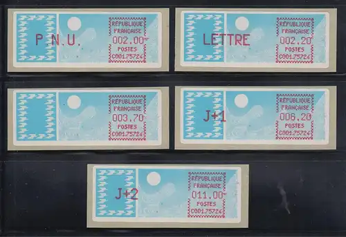 Frankreich ATM C001.75724, Papier Taube Satz 5 Werte mit J+1 und J+2  Tarif 9b