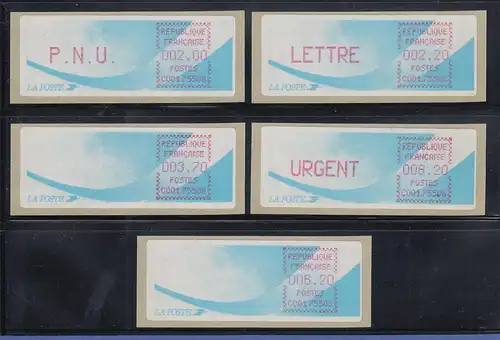Frankreich ATM C001.75508 Papier Komet Druck lilarot  Satz 5 Werte aus Tarif 9