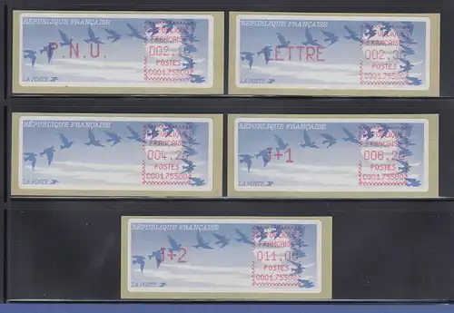 Frankreich ATM C001.75000 Papier Vogelzug Druck lilarot Satz 5 Werte Tarif 10