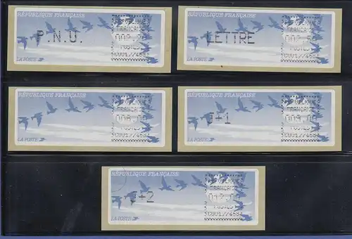Frankreich ATM C001.77468 Papier Vögel Druck schwarz Satz 5 Werte Tarif 11b ADK