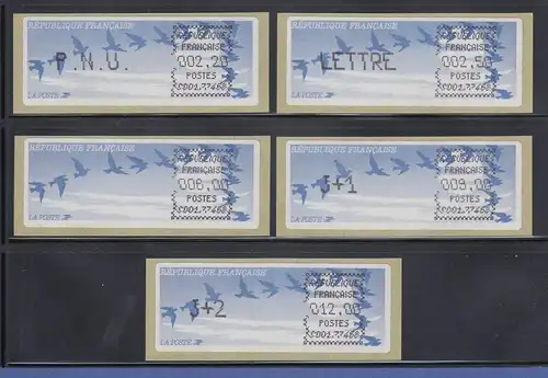 Frankreich ATM C001.77468 Papier Vögel Druck schwarz Satz 5 Werte Tarif 11b NDK