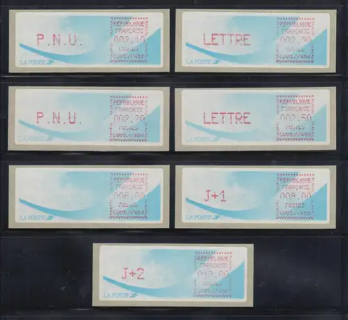 Frankreich ATM C001.77468 Papier Komet Druck rot gr. Satz 7 W. Tarif 11a / 11b