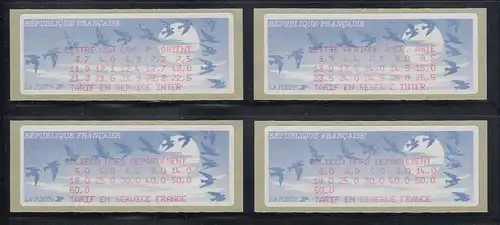 Frankreich ATM Papier Vogelzug 4 Info-Vignetten TARIFS EN RESERVE / SERVICE