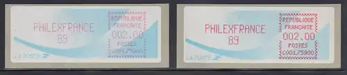 Frankreich Sonder-ATM PHILEXFRANCE 89 in beiden Farben lilarot / bräunlichrot 